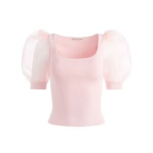 Alice + Olivia Sheer Puff Sleeve Square Neck Top in Pale Pink